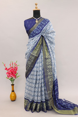 Kjs Self Design Pochampally Cotton Silk Saree(Multicolor)