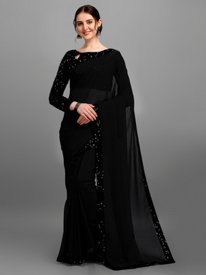 AKFABRICS Embellished Bollywood Georgette Saree(Black)