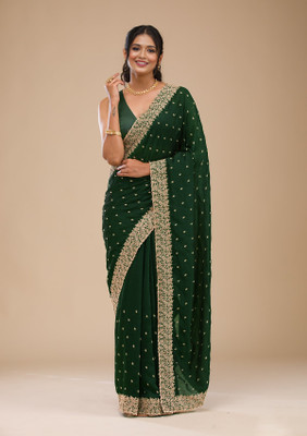 Bhojal Creation Embroidered Bollywood Art Silk Saree(Green)