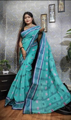 Minu Fashion Self Design Tant Pure Cotton Saree(Blue)