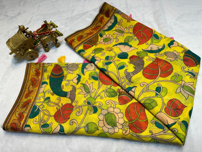 kaizen texo fab Digital Print Bollywood Linen Saree(Yellow)