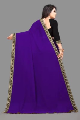 OKTAT Solid/Plain Bollywood Georgette Saree(Purple)