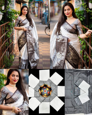 parthfabric Woven Banarasi Art Silk, Jacquard Saree(White)