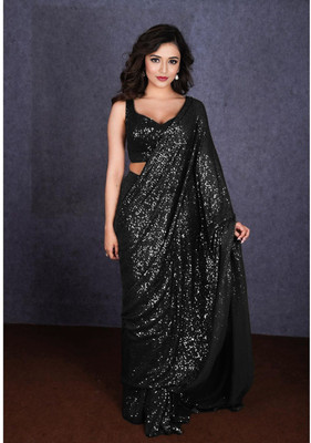 Bhojal Creation Embroidered, Embellished Bollywood Georgette Saree(Black)