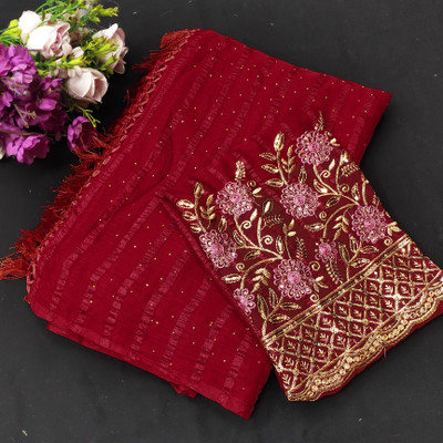 BORBOLETA Embellished Daily Wear Chiffon Saree(Red)