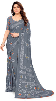 maayro Printed Mysore Georgette Saree(Grey)