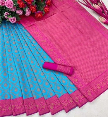 shivdarshan creation Woven Banarasi Jacquard Saree(Light Blue)