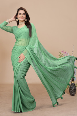 K 5 FASHION Self Design, Striped, Dyed Bollywood Chiffon Saree(Green)