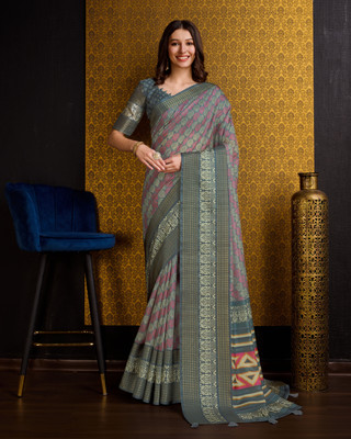 Divastri Digital Print Bollywood Silk Blend Saree(Grey)