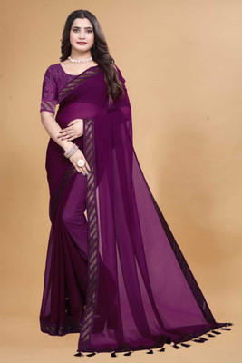 BK COLLECTION Self Design Bollywood Georgette Saree(Purple)