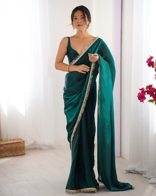Tasrika Solid/Plain Bollywood Satin Saree(Green)