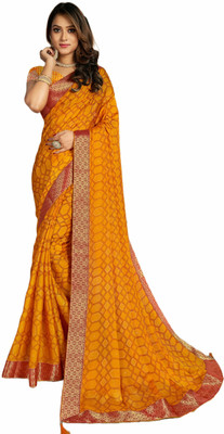 The Textile Hub Printed, Floral Print Bollywood Chiffon Saree(Yellow)