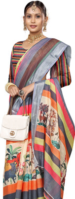 Gajal Printed Kanjivaram Pure Cotton, Cotton Linen Saree(Multicolor)