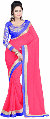 Winza Designer Solid/Plain Daily Wear Georgette Saree(Red)