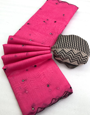 nirave fashion Striped Daily Wear Cotton Linen Saree(Pink)