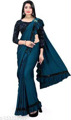 Radhe Fashion Embellished Bollywood Lycra Blend Saree(Dark Blue)