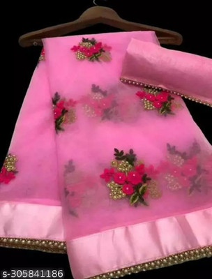 vallavi fashion Embroidered Bollywood Net Saree(Pink)