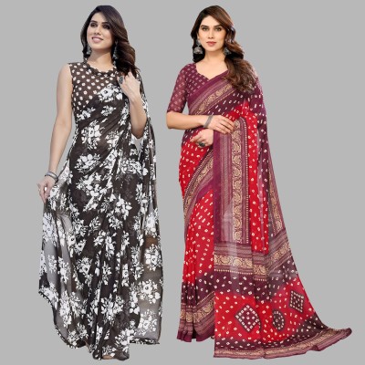 kashvi sarees Printed Daily Wear Georgette Saree(Pack of 2, Blue, Maroon)