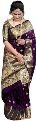 LEAFSY Woven Banarasi Jacquard Saree(Green)