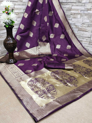 TRINITI FAB Woven Kanjivaram Jacquard Saree(Purple)