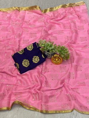 ELEGANCE FAB Embellished Bollywood Chiffon Saree(Pink)