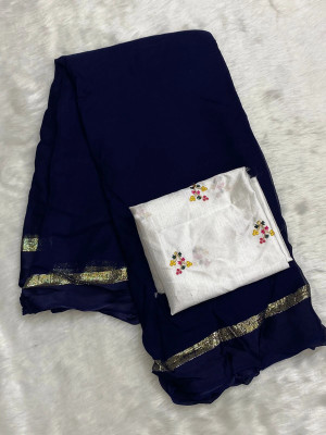 ELEGANCE FAB Solid/Plain Daily Wear Viscose Rayon Saree(Dark Blue)