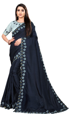 Vedant Vastram Solid/Plain Banarasi Silk Blend Saree(Dark Blue)