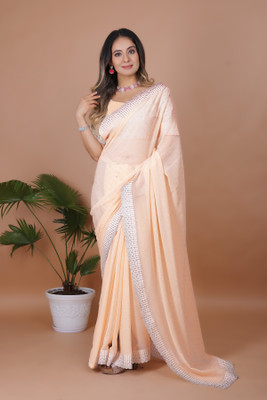 K D F Embellished, Self Design Bollywood Georgette Saree(Orange)