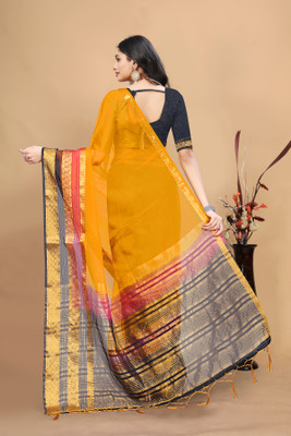 Aarunika SST Solid/Plain Bollywood Organza Saree(Yellow)