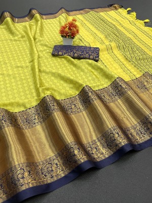 Aika Self Design Banarasi Cotton Silk Saree(Yellow)