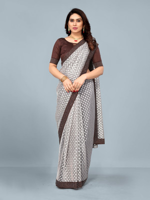 ISHA TRADE Self Design Bollywood Lycra Blend Saree(Brown)