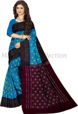 maadurga Printed Sambalpuri Cotton Blend Saree(Magenta, Blue)
