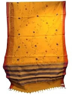 Regalo Solid/Plain Banarasi Cotton Silk Saree(Yellow)