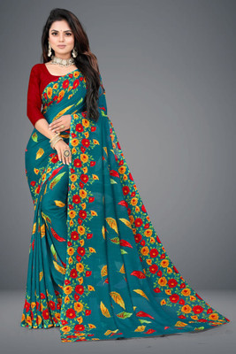 Dedkada Fab Printed Daily Wear Georgette Saree(Blue)