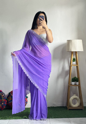 Stylee Couture Embellished Bollywood Georgette Saree(Purple)