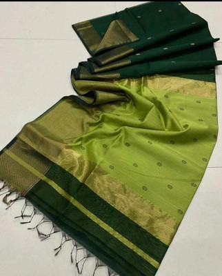 SL SHAREE HOUSE Solid/Plain Handloom Cotton Silk Saree(Green)
