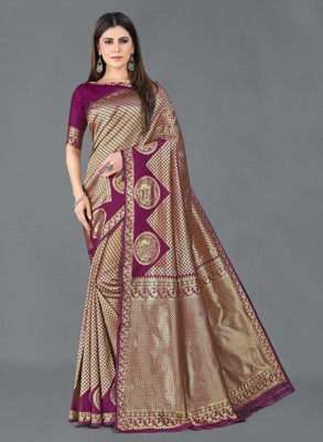 DHRUTI TEXTILES Self Design Banarasi Cotton Silk Saree(Multicolor)