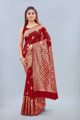 SILK ZONE Self Design Banarasi Art Silk Saree(Red)