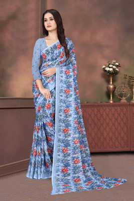 FS CREATION Printed Bandhani Chiffon Saree(Blue)