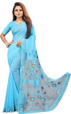 KV Fashion Embroidered Bollywood Georgette Saree(Light Blue)