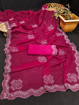 LADDU SAREES Embellished, Solid/Plain Bollywood Georgette Saree(Pink)