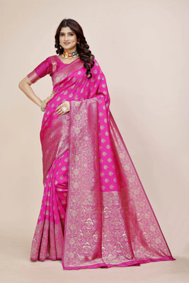 DHAYNAAND REEWA FASHION Woven Banarasi Jacquard Saree(Pink)