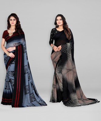 Leelavati Printed Daily Wear Georgette Saree(Pack of 2, Black, Grey)