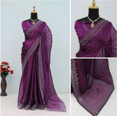 Jennyfab Embellished Bollywood Jimmy choo Saree(Purple)