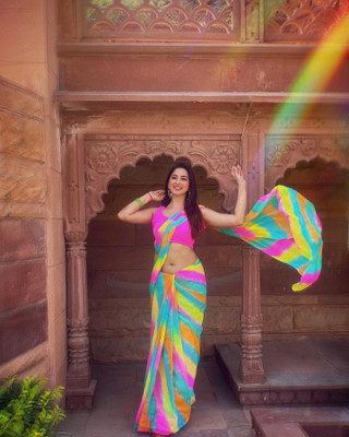 Femane Striped Bollywood Georgette Saree(Multicolor)