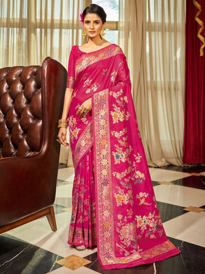 ANOUK Woven Banarasi Silk Blend Saree(Pink)