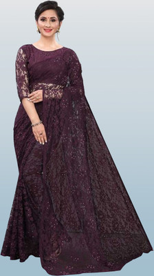 SwiftStyle Solid/Plain Bollywood Net Saree(Purple)