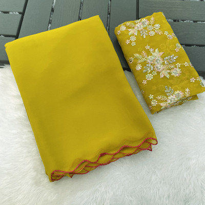 KONICA FAB Solid/Plain Bollywood Georgette Saree(Yellow)