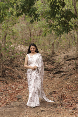 Margi Designers Printed Daily Wear Satin Saree(Brown)