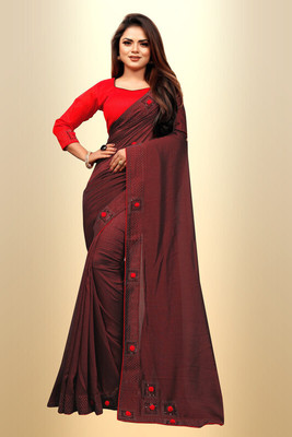 HouseOfCommon Solid/Plain Daily Wear Cotton Blend Saree(Brown)